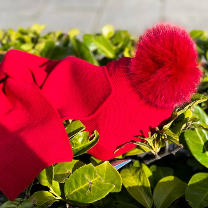 Granlei Conjunto gorro y bufanda punto pompón pelo natural 2-429rj