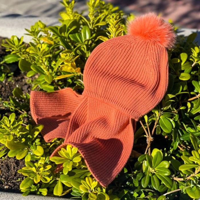 Granlei conjunto gorro y bufanda punto pompón pelo natural 2-594c