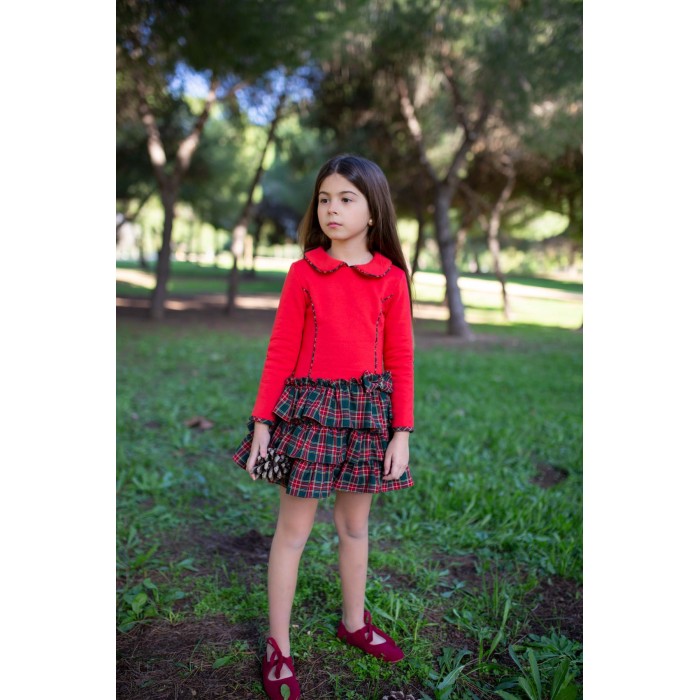 Nekenia Vestido infantil invierno manga larga rojo y cuadros escoceses 2211831