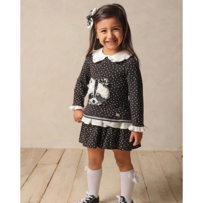 Basmarti vestido punto negro y lunares blancos, cara mapache modelo Lunada 22332