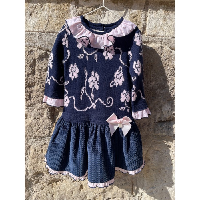 Foque vestido niña punto y tela aterciopelada marino y rosa 6313