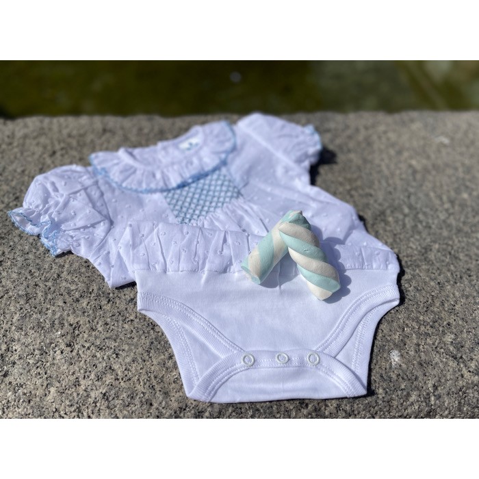 Sardon body plumeti algodón bebé blanco callos azul con cuello 22LA-406A