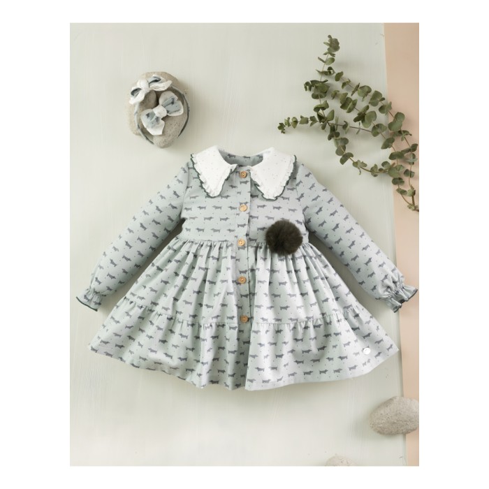 BASMARTI invierno vestido camisero niña verde agua 23191 colección “Bola de Nieve”