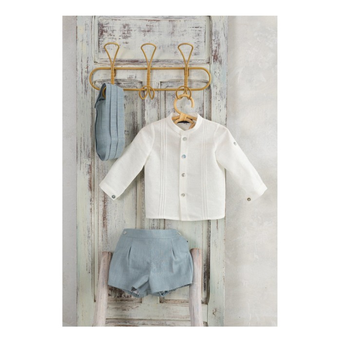 Conjunto Camisa y Bermuda Bebé Niño Ceremonia Blanco y Azul Basmarti Juana de Arco 25122